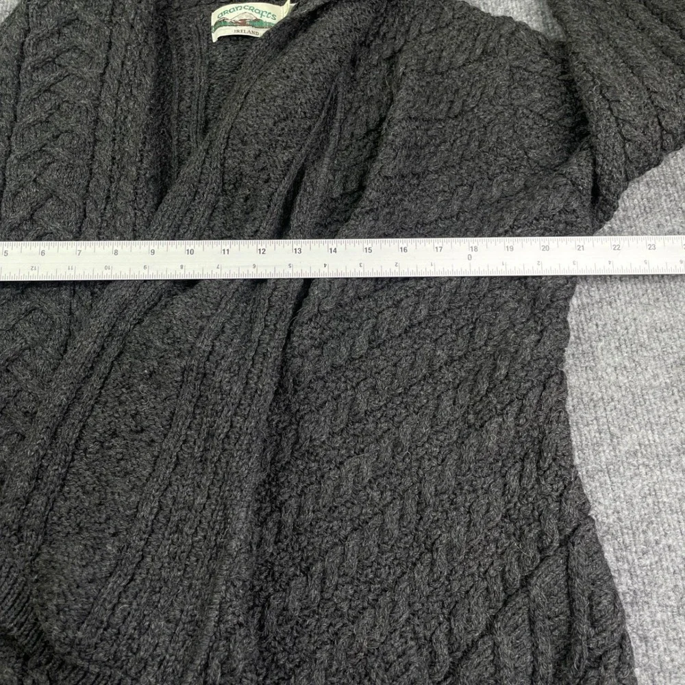 Aran Crafts Cardigan Womens L Gray 100% Merino Wool Cable Knit Made in Ireland